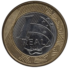 moeda de um real com a coroa virada para cima